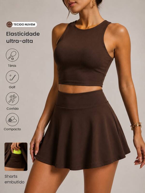 Conjunto short saia fitness esportivo academia tenis beach tenis volei sainha