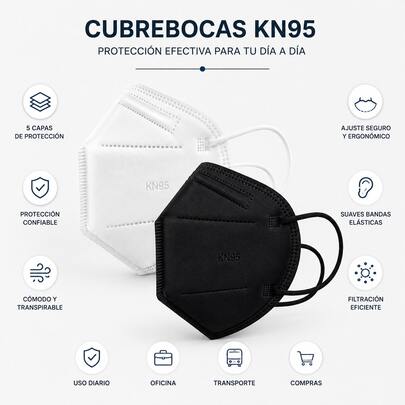 Caja De Cubrebocas Marca Sanwo De 10 Pzs KN95 Color Blanco Y Negro Con Certificado de COFEPRIS
