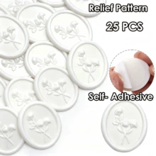 3D 花卉蠟封貼紙 25入 優雅橄欖綠自黏封印貼，適用於婚禮邀請函、信封、禮物包裝、聖誕卡與手工藝品，象牙白 - 白色 - 查看 3