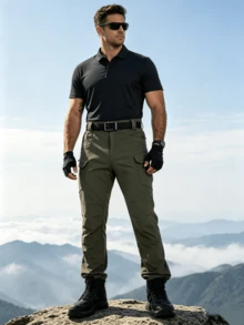 Alpha Camp Pantalones largos ligeros con múltiples bolsillos para deportes al aire libre para hombres, adecuados para senderismo/camping/trabajo - Verde militar - Ver 5