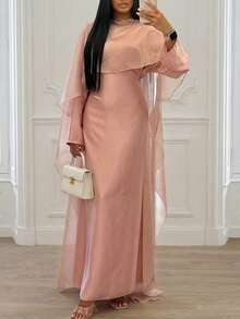 Elegant Casual Minimalist Holiday & Date Night Shawl Dress Two Pieces Set Pink - Pink - View 2