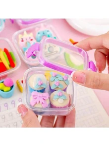 Cute Bento Box, Dessert Makeup Eraser Set, Student Holiday Christmas Gift, Children Classroom Reward Gift, Food Dessert Ice Cream Shaped Cartoon, Gift For Friends - Multicolor - View 5