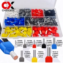CHENXEE 900/800/500個/盒 雙線端子套管 22-8AWG 0.5-10mm² 雙線連接針 電纜連接器 冷壓雙管狀絕緣管端子 用於電纜連接 - TE-H - 查看 7