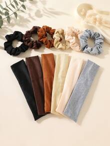 12pcs Solid Color Minimalist Headband Set, Elastic Sports Yoga Headbands (Random Color) For Kids - Multicolor - View 1
