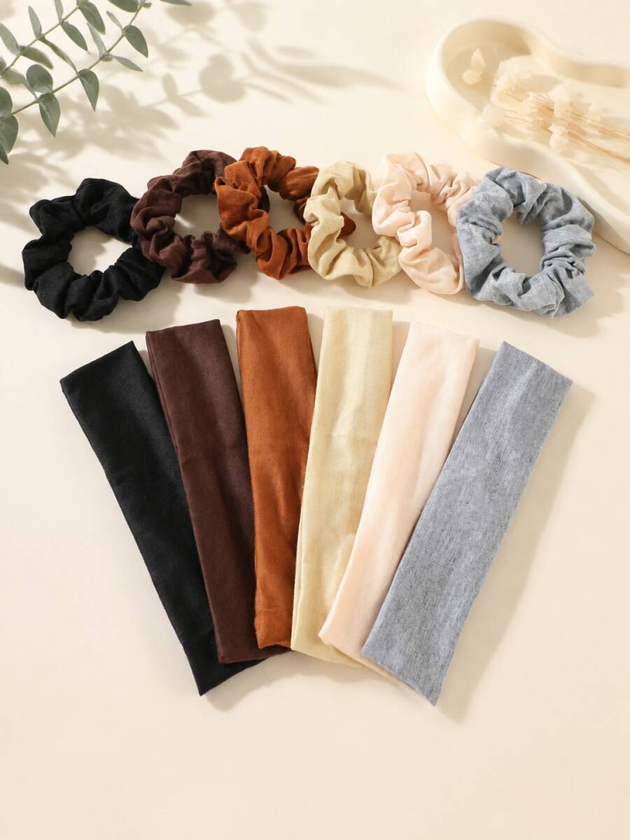 12pcs Solid Color Minimalist Headband Set, Elastic Sports Yoga Headbands (Random Color) For Kids - Multicolor - View 1
