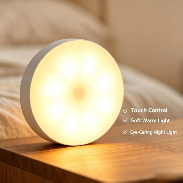 Set Lampu Malam LED Isi Ulang USB dengan Sensor Aktif, Lampu Samping Tempat Tidur Cahaya Lembut yang Dipasang di Dinding, Peredupan Sentuh, 2 Mode Kontrol, Cocok untuk Kamar Tidur, Kamar Anak, Hotel, Tangga, Lemari, dan Lainnya