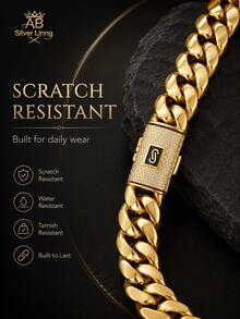 14K Gold Plated 14mm Iced Cuban Link Chain Necklace Or Bracelet, Stainless Steel Miami Cuban Chain With Rhinestone S Flip Clasp - 金色 - View 4