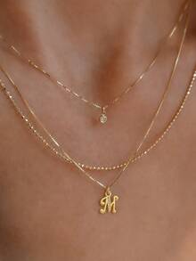 3pcs Set Exquisite Gold Tone Layered Letter Necklace Set, Personalized Letter & Rhinestone Pendant, Beaded Chain, Layerable Y2K Style Jewelry Gift, Suitable For Women And Girls - Yellow Gold - View 5