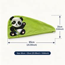 Opjoys Animal Design Casual Polyester Fleece Hair Drying Cap, Home Daily Use, All Season, Quick Dry And Absorbent - Panda Green 4 - View 2