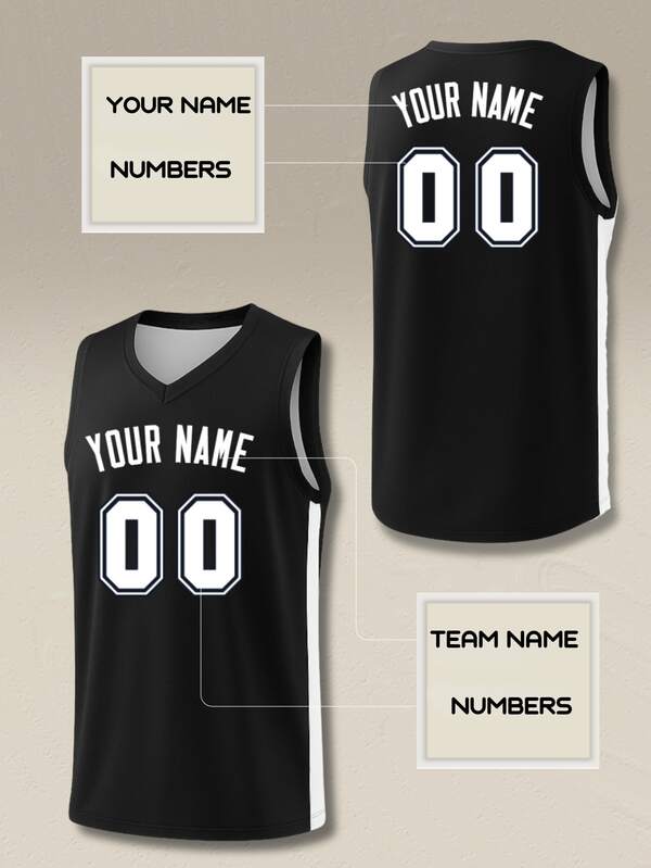 Custom Basketball Jersey Set Men Personalized Team Name Number Black White V Neck Sleeveless Shirt Shorts Pack Retro Sporty Basketball Suit