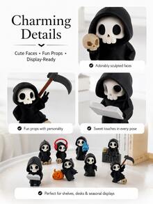 Gothic Grim Reaper Statue With Skull Carving - 7.19cm PLA Plastic Figurine, Suitable For Home And Halloween Decor, Dark Fantasy Desktop Ornament, Gothic Collectible Gift, Vintage Style, Applicable For Home, Bookshelf, Desktop Display - Multicolor - View 5