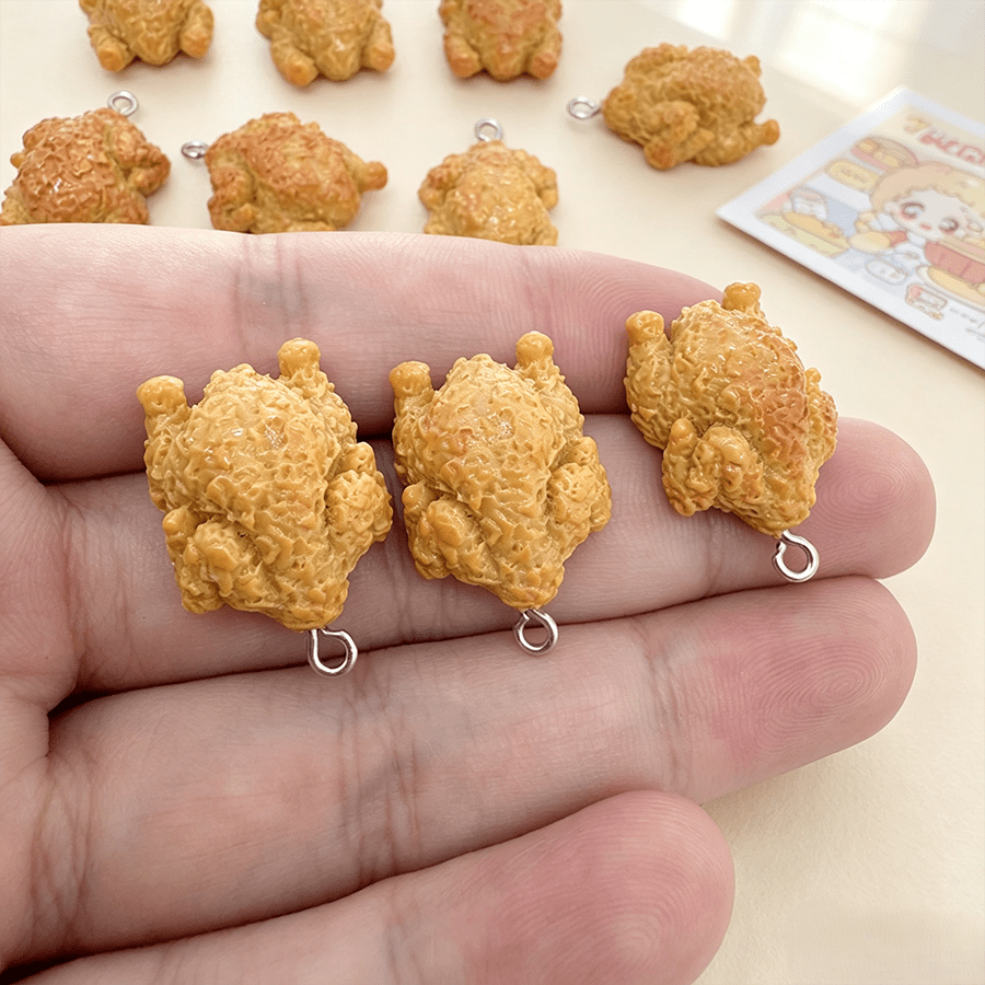 5/10pcs Realistic Fried Whole Chicken Resin Pendant, Suitable For DIY Jewelry Making, Perfect For Party Accessories, Earrings, Necklaces, Bags - Various Hanging Accessories