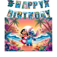 Hasbro Romantic Pink Stitch & Angel DIY Decoration Set, Happy Birthday Banner, Couple Starry Twinkling Fabric Backdrop, Lightweight Photo Background, Suitable For Holiday Celebration & Anime Fan Gathering Decor - Multicolor - View 13