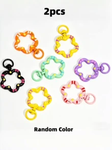10/6pcs Flower-Shaped Spring Clasps, Colorful Enamel Metal Keyring Clips With Open Rings, DIY Jewelry Accessories For Bag Charms - Multicolor - View 10