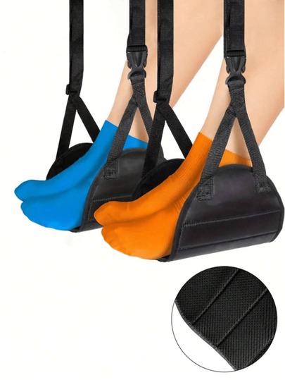 Hamaca para pies de avión moderna con correa ancha, hebilla ajustable en forma de Y y cuna acolchada para los pies, reposapiés portátil plegable y soporte ergonómico para las piernas para avión, tren, coche, escritorio de oficina, vuelos largos, vacaciones, viajes de negocios, viajes de vacaciones
