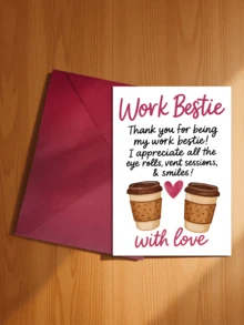 1pc "Workplace Bestie" Thank You/Birthday Card (Includes Envelope) - Coffee Theme Design, Fun Office Gift For Colleagues, Blank Inside - A - View 5