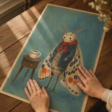 1pc Cute Moth Poster, Whimsical Insect Coffee Wall Art Print, Unframed Matte Paper Poster For Bedroom Dorm Living Room Decor - 1PC - View 4