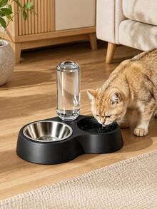 Structured Craftsmanship 2-In-1 Pet Food And Water Bowl, Suitable For Small/Medium Cats, Dogs, Rabbits And Other Pets, Easy To Clean. Dog Stuff, Cat Stuff, Cat And Dog Dual-Use Bowl Combination. Durable Plastic Material With Stainless Steel Bowl, Easy To Clean, Suitable For Cats And Dogs - 500ml - View 2