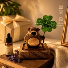 3pcs Creative 3D Bear Car Aromatherapy Ornament, Four-Leaf Clover Natural Walnut Wood Diffuser, Flameless Wooden Essential Oil Diffuser, Suitable For Car Dashboard, Home Decor And Gifts, No Fragrance Source - Multiple Styles - View 9