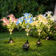 7頭太陽能百合花燈,戶外防水LED花朵插地燈,4色粉色藍色白色黃色,自動開關太陽能花園裝飾燈,景觀小徑草坪露台庭院婚禮派對裝飾 - 百合花 - 查看 7