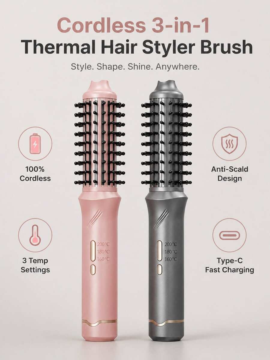Portable Wireless Hair Straightener Brush/Curling Iron,Fast Heating,Constant Temperature Anti-Scald Design,Professional Styling Tool,One-Time Straight And Wavy Hairstyles,3 Temperature Settings,Suitable For Home,Holiday Essentials,Travel Essentials