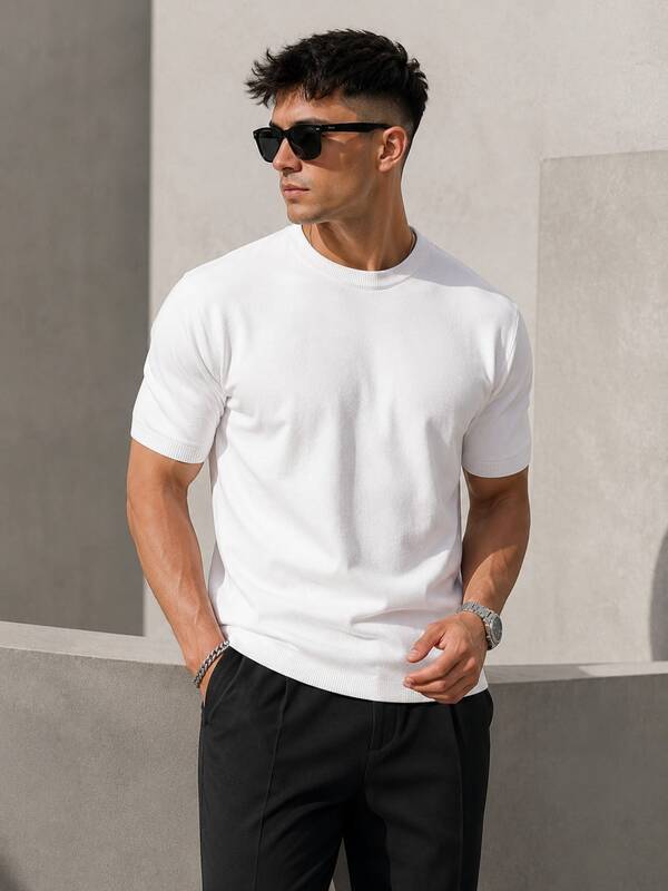 Men's Solid Color Short Sleeve Pullover Knit Top, Casual Style Spring/Summer