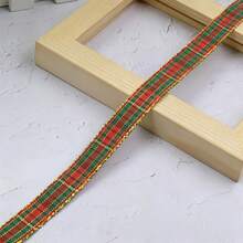 10 Yards Premium Red & Green Plaid Pattern Ribbon Roll, Vintage Plaid Fabric Tape With Metallic Gold Sequin Edge, Suitable For Holiday Gift Wrapping, Party Decoration, Hair Accessories, DIY Crafts - Checkered Ribbon - View 10
