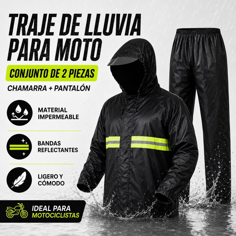 Motorcycle Rain Suit, Waterproof Set With Jacket And Pants, Black, Reflective, Lightweight And Durable. - Men's Raincoat - View 1