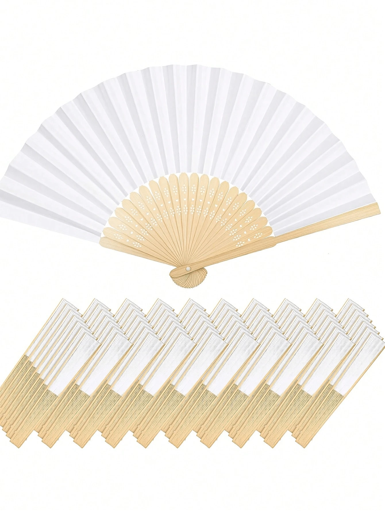 5/10/15/20/25/30/40/50pcs Vintage Handheld Folding Paper Fans, Portable Bamboo Fans, Summer Cool Fashion Accessories, Suitable For Parties And Events - Multicolor - View 1
