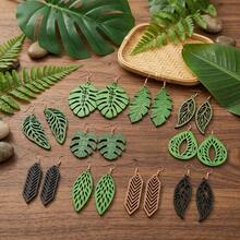 10 paires/7 paires/set, boucles d'oreilles géométriques en bois avec feuilles ajourées pour femmes, style vintage élégant, convient pour la fête des mères et le port quotidien - géométrie - Voir 7