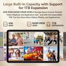 Qetupa Tablet Android 15 10,1 inci, RAM 4GB ROM 64GB Dapat Diperluas Hingga 1TB, WiFi 5 & BT 5.2, Prosesor 8-inti, Layar Sentuh IPS HD 1280*800, Baterai 6000mAh, Kamera Ganda 5MP+13MP (Tanpa Adaptor) - Grey - View 6