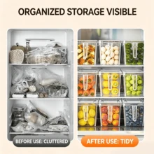 4pcs Refrigerator Storage Set With Handles, Including 4 Containers And 4 Lids. Durable Plastic Food Storage Containers, Suitable For Fruits, Meats, And Beverages. The Lightweight Design Helps Efficiently Organize Your Kitchen And Refrigerator - View 6
