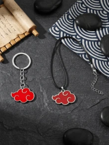 Anime Naruto Jewelry Set, Akatsuki Red Cloud Pendant Necklace Keychain, Sharingan Charms Beaded Bracelet, Cosplay Accessories Gift For Anime Fans - Multicolor - View 3