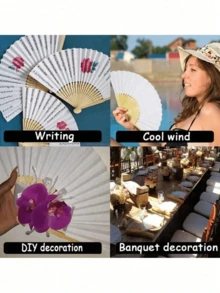 5/10/15/20/25/30/40/50pcs Vintage Handheld Folding Paper Fans, Portable Bamboo Fans, Summer Cool Fashion Accessories, Suitable For Parties And Events - Multicolor - View 11