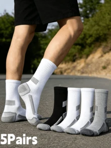 10 Pairs Men's Mid-Calf Socks, Black White Gray Colorway, Striped Ankle Support Design, Comfortable Outdoor Sports Socks, Back To School Season - Multicolor - View 18