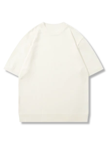 Men's Neutral Round Neck Knitted Top Casual Commute Solid Color Round Neck Short Sleeve Loose Fit Pullover T-Shirt Spring Summer - Beige - View 4