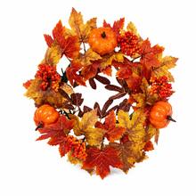 Autumn Harvest Pumpkin Wreath, 15 Inch Artificial Maple Leaf Wreath With Orange Pumpkins And Berries, Suitable For Front Door, Wall And Fireplace Decoration - Pumpkin Berries - View 8