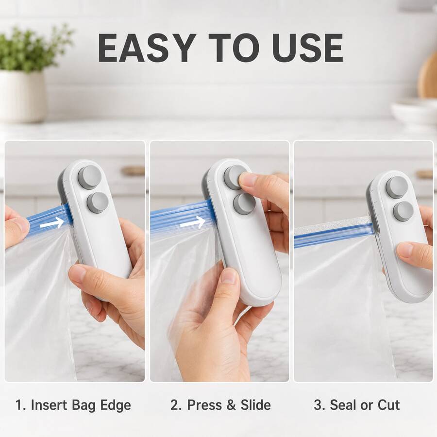 1pc Magnetic Portable Snack Bag Sealer With Hand Press Operation & Magnetic Seal System - Mini Plastic Sealing Machine Suitable For,, Travel, Picnic, Resealing For Freshness Preservation - Silver - View 1