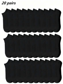 50 Pairs Men's Solid Color Sweat-Absorbent Casual Low-Cut Boat Socks, Optional 1/5/10/15/20/30/50 Pairs - Black - View 5