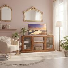 65 Inch TV Stand, Modern Wood TV Console With Open Storage Shelves, Entertainment Center Media Cabinet For Living Room, Bedroom & Gaming Room - 鏽棕色 - 查看 2