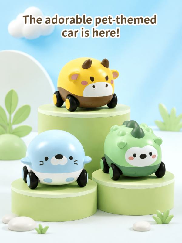 Cartoon Animal Light-Up Sound Inertia Toy Car, Music Mini Car, Children's Toy, Car Toy, Light-Up Toy, Girls' Toy, Children's Music Toy