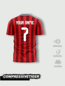 Dark Red England Vintage Away Football Jersey, Red & Black Vertical Textured Short Sleeve, Team Logo Sports Summer - Red Violet - View 2