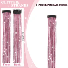 12-20-Piece Set 24-Inch Clip-In Synthetic Straight Hair Extensions, Fashionable Glittery Heat-Resistant Fairy Hair Clips - Multicolor - View 3