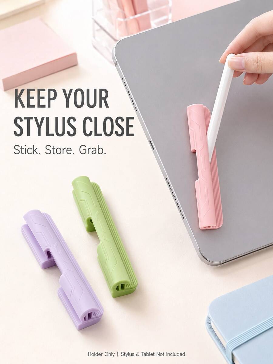 1pc Silicone Capacitive Stylus Pen Holder, Adhesive Backing No-Drill Stylus Pen Fixer, Tablet Touch Pen Anti-Loss Pen Rack, Suitable For Tablet/Phone Case/Laptop/Office Study Accessories, Multiple Colors Available - Multicolor - View 1