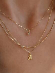 3pcs Set Exquisite Gold Tone Layered Letter Necklace Set, Personalized Letter & Rhinestone Pendant, Beaded Chain, Layerable Y2K Style Jewelry Gift, Suitable For Women And Girls - Yellow Gold - View 2