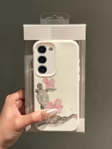 1pc White Pink Hibiscus Double Turtle Minimalist Fashion Personalized TPU Shockproof Full Coverage Phone Case Compatible With Samsung Series - Multicolor - View 4