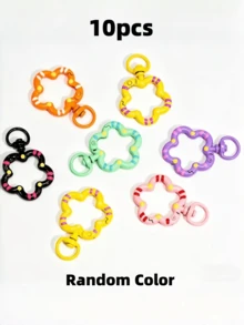 10/6pcs Flower-Shaped Spring Clasps, Colorful Enamel Metal Keyring Clips With Open Rings, DIY Jewelry Accessories For Bag Charms - Multicolor - View 7