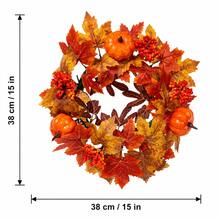 Autumn Harvest Pumpkin Wreath, 15 Inch Artificial Maple Leaf Wreath With Orange Pumpkins And Berries, Suitable For Front Door, Wall And Fireplace Decoration - Pumpkin Berries - View 10