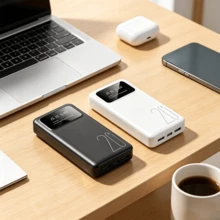 Black Portable Power Bank, 200-400g Slow Charging Power Bank, 10000/20000mAh, Initial Charge May Be Low And Disappear Quickly, Battery Display Will Be Normal After 2 Uses, Compatible With Mainstream Mobile Devices (2xUSB Output, Type-C, Micro For Charging Power Bank), LED And Digital Display, Suitable For Graduation Gift, Bachelor Party Gift, Bridesmaid Gift, Father's Day Gift - White - View 3