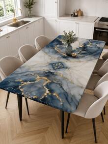 1pc Blue & Gold Marble Pattern Square Elastic Tablecloth, Modern Luxury Full Coverage Dining Table Protector, Suitable For Kitchen, Dining Room, Party, Home Tabletop Dust-Proof Decoration, Art Home Decor - Multicolor - View 12